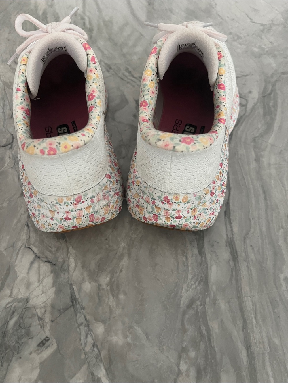 Skechers White Athletic Sneakers with Pink Floral Trim - Picture 3 of 6